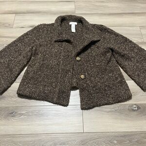 Wool Blend Cardigan Sweater Tweeds Boho Grannycore 3/4 Sleeve Carole Little Sz M